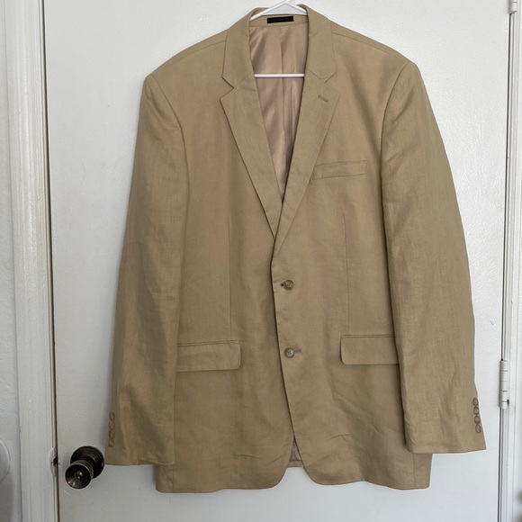 ANDREW FEZZA Men Two Button Linen Blazer Jacket 42L Dress Blazer Tan Beige Cream - Picture 2 of 16